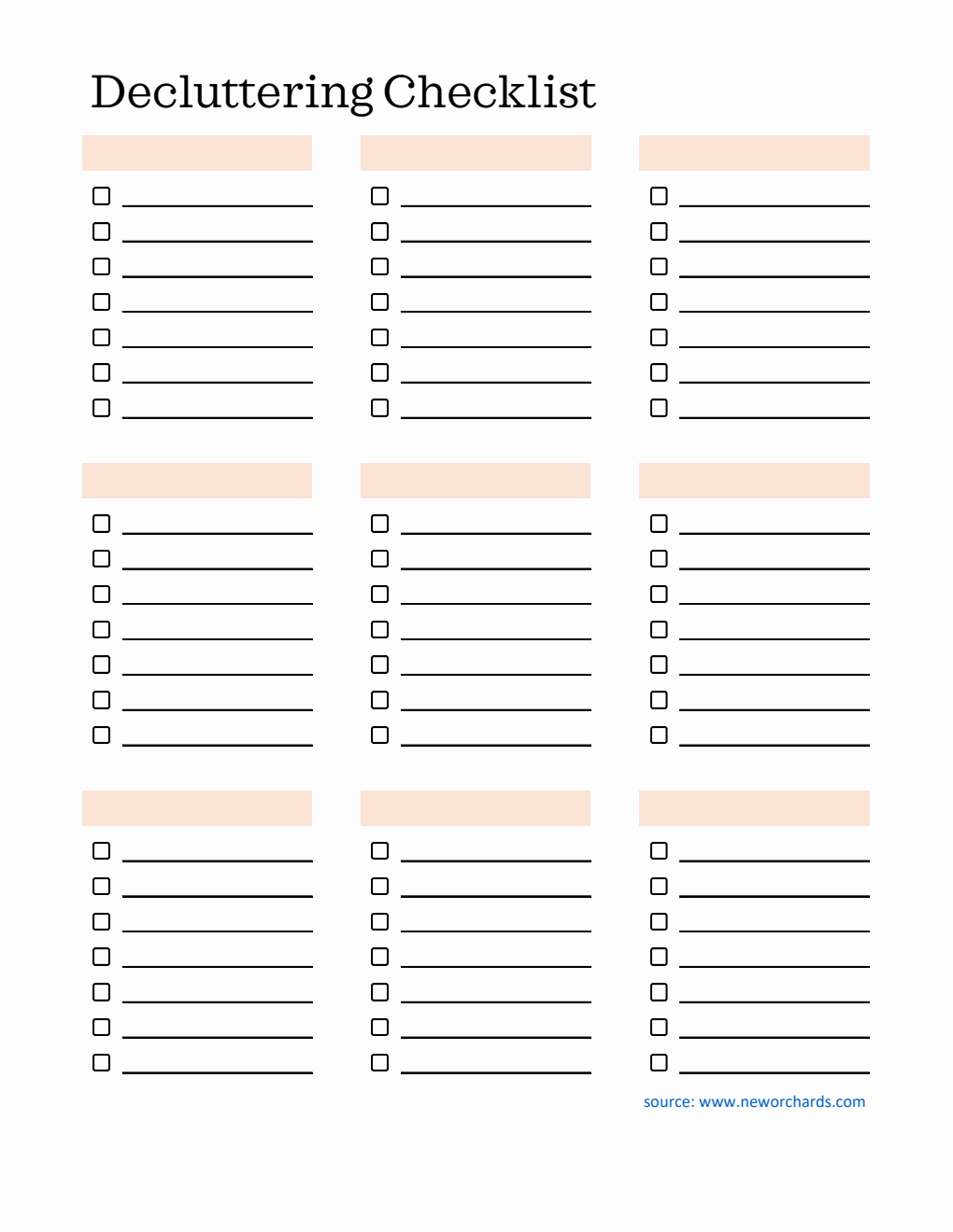 Decluttering Checklist Template in Excel (Simple)