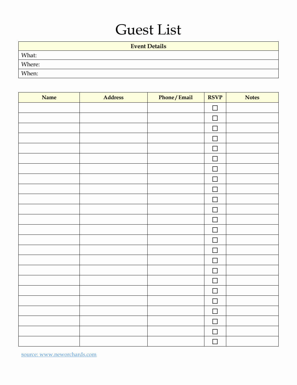 Guest List Template | 100% Simple in Word