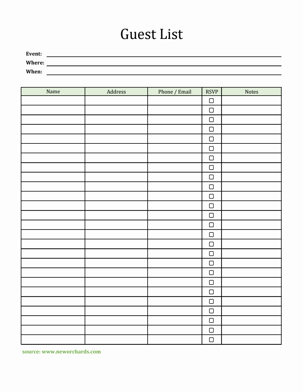 Guest List Template | 100% Customizable in Excel