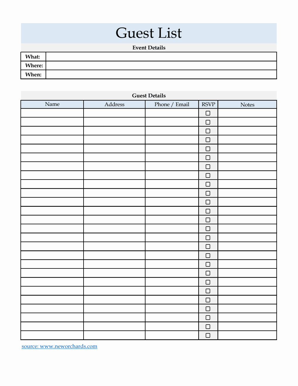 Guest List Template | 100% Downloadable in Excel