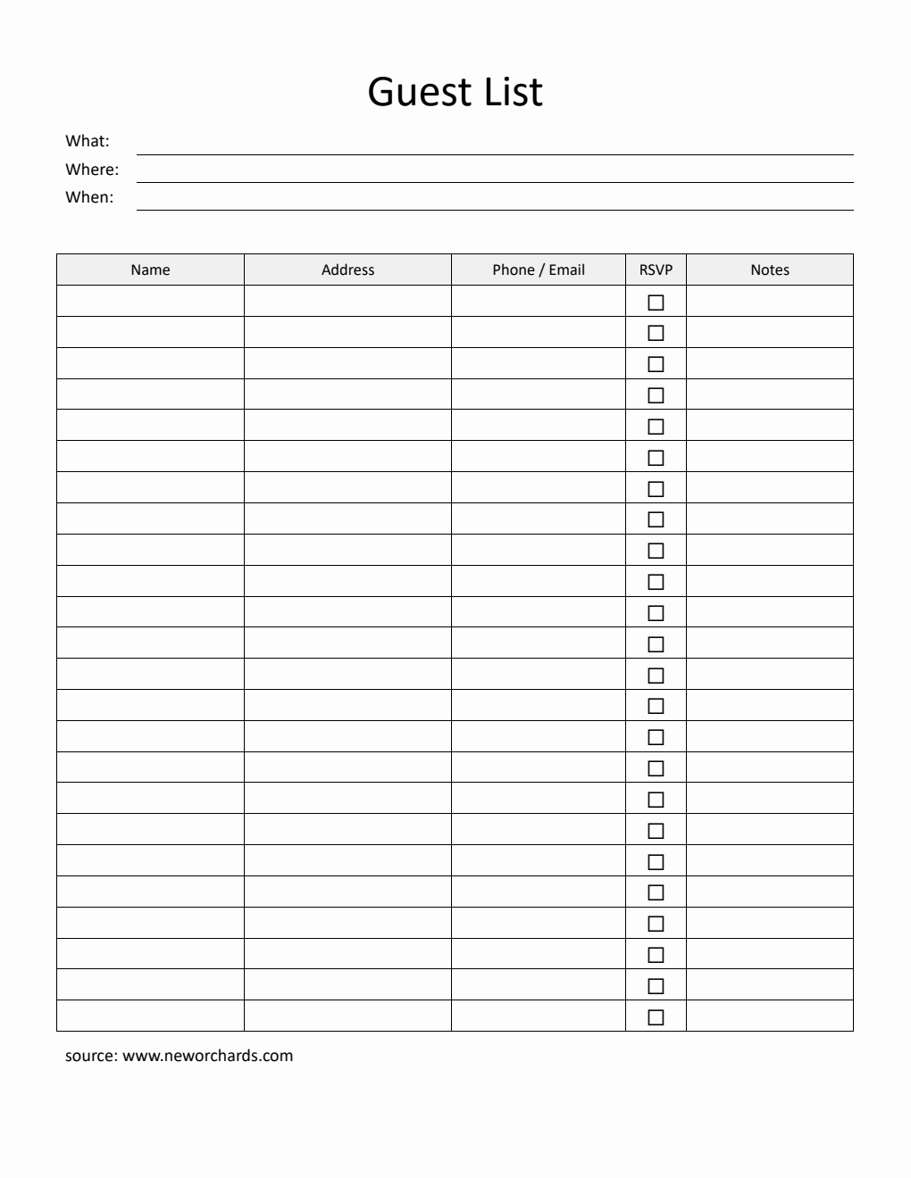 Guest List Template | 100% Printable in PDF