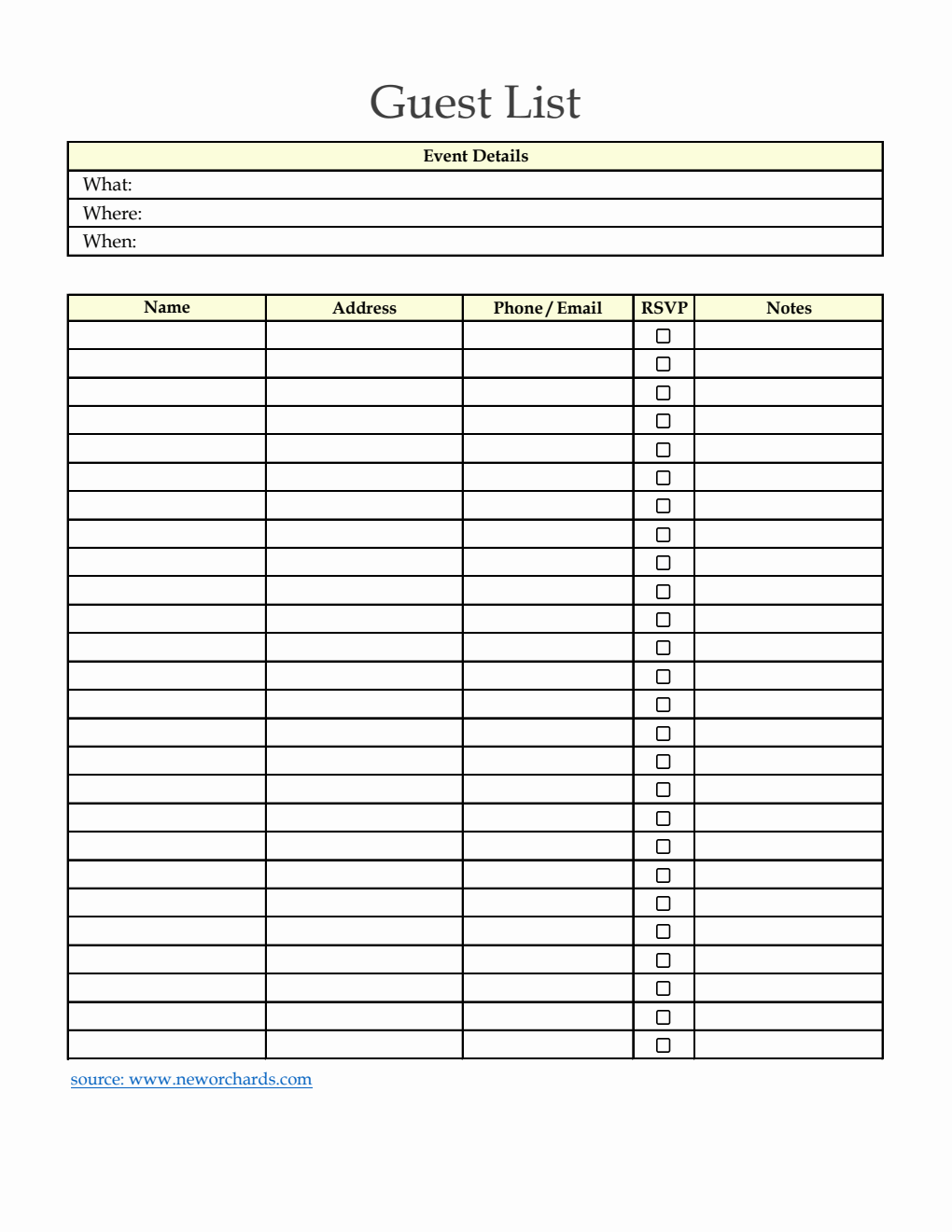 Guest List Template | 100% Simple in Excel