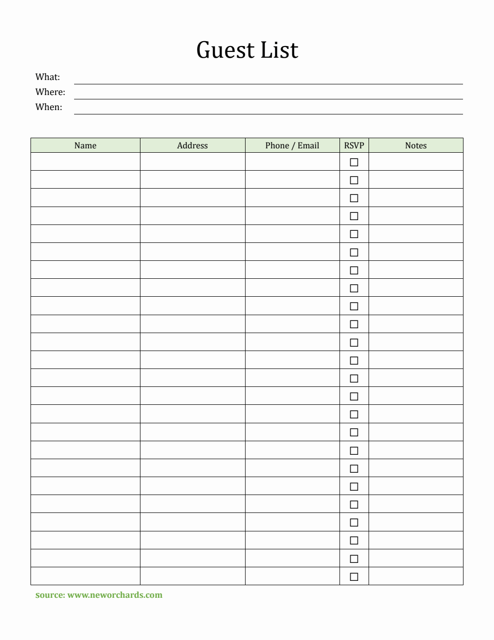 Guest List Template | 100% Customizable in Word