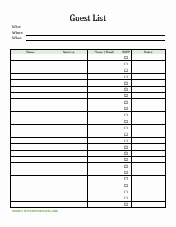 Guest List Template | 100% Customizable in Word