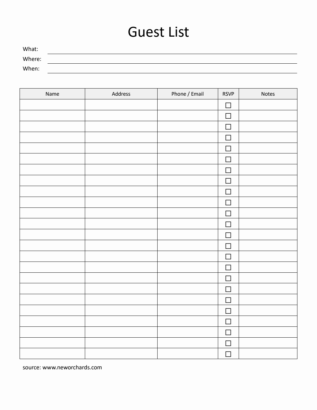 Guest List Template | 100% Printable in Word