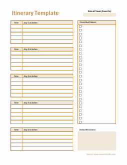 Customizable Itinerary Template (Excel)