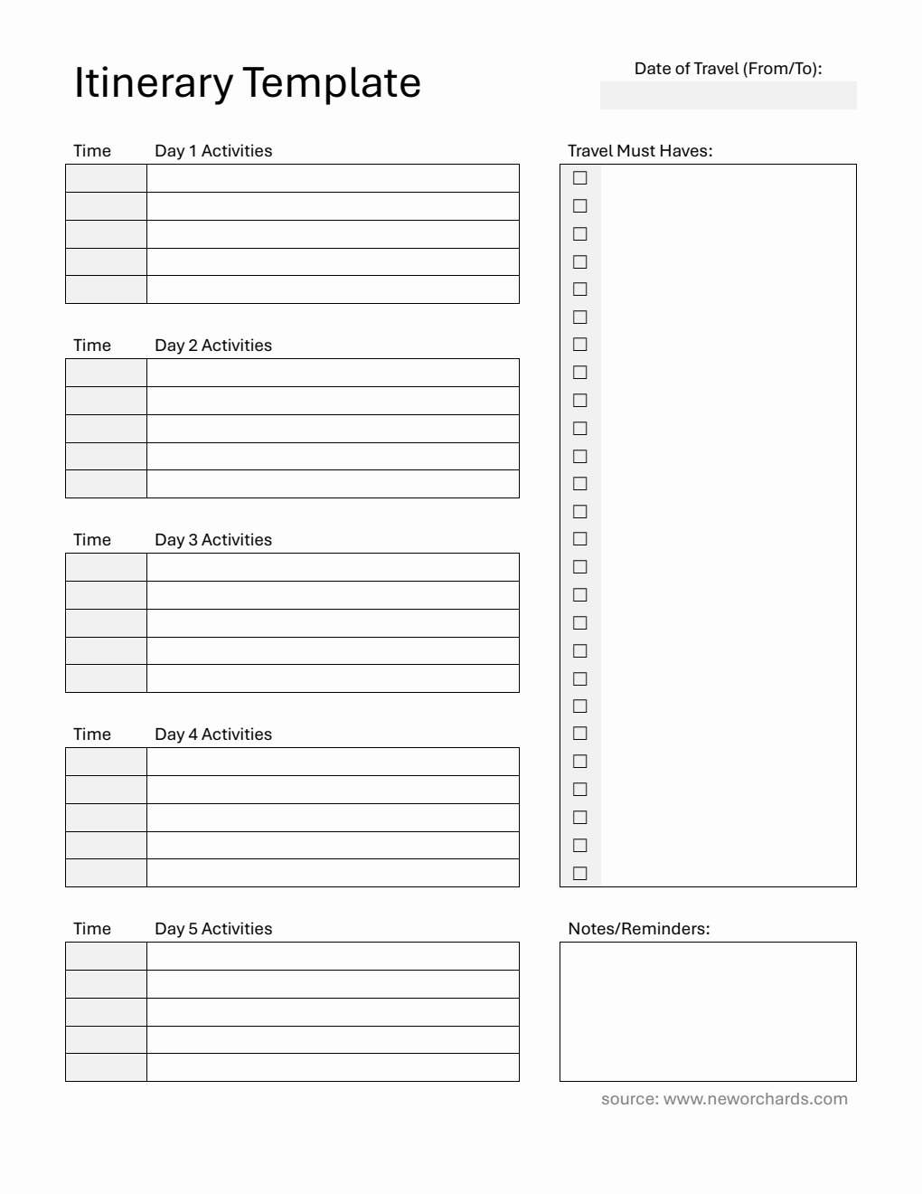  Itinerary Template (Word)