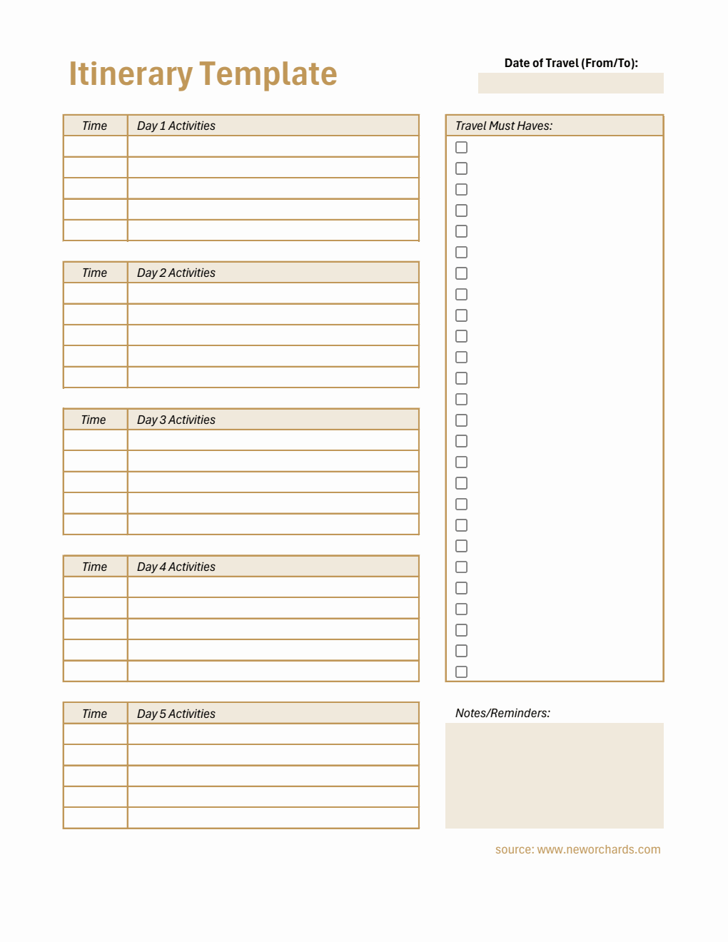 Customizable Itinerary Template (PDF)