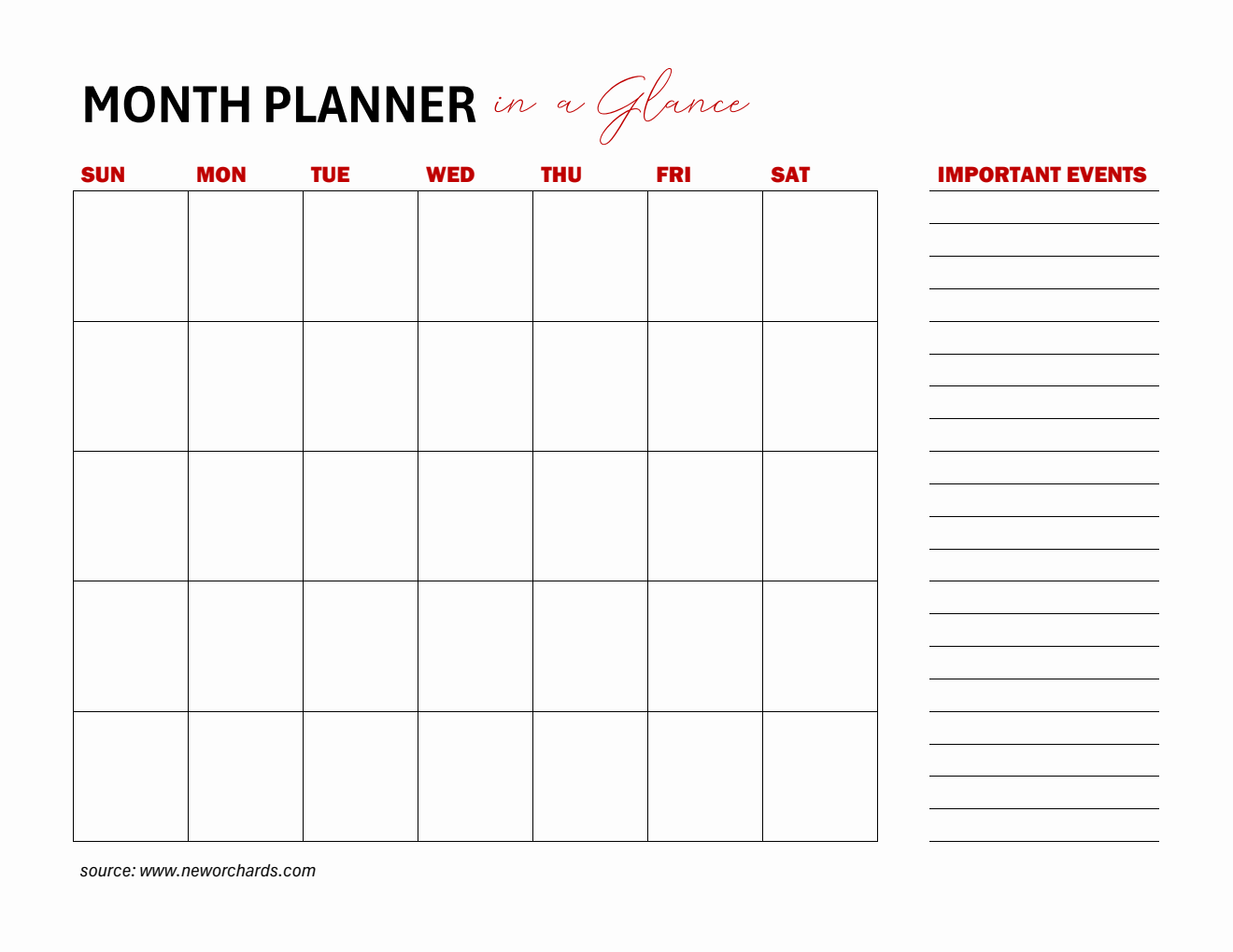 Free At a Glance Monthly Planner - Printable Word Download