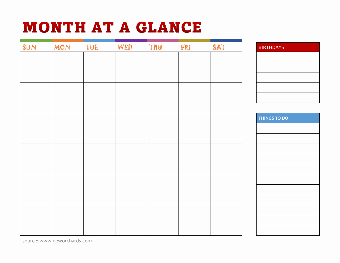 Free At a Glance Monthly Planner - Colorful Word Download