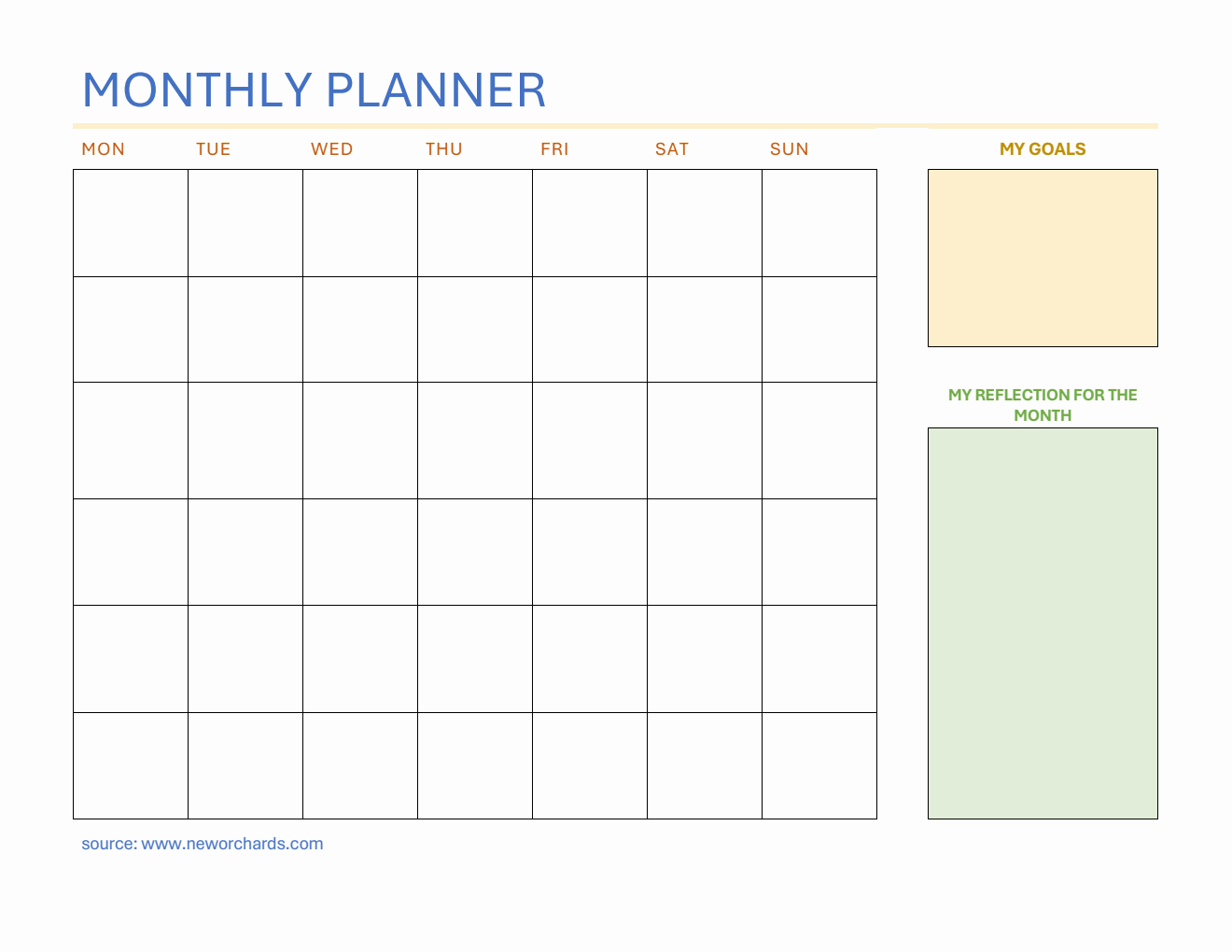 Free At a Glance Monthly Planner -  Word Download