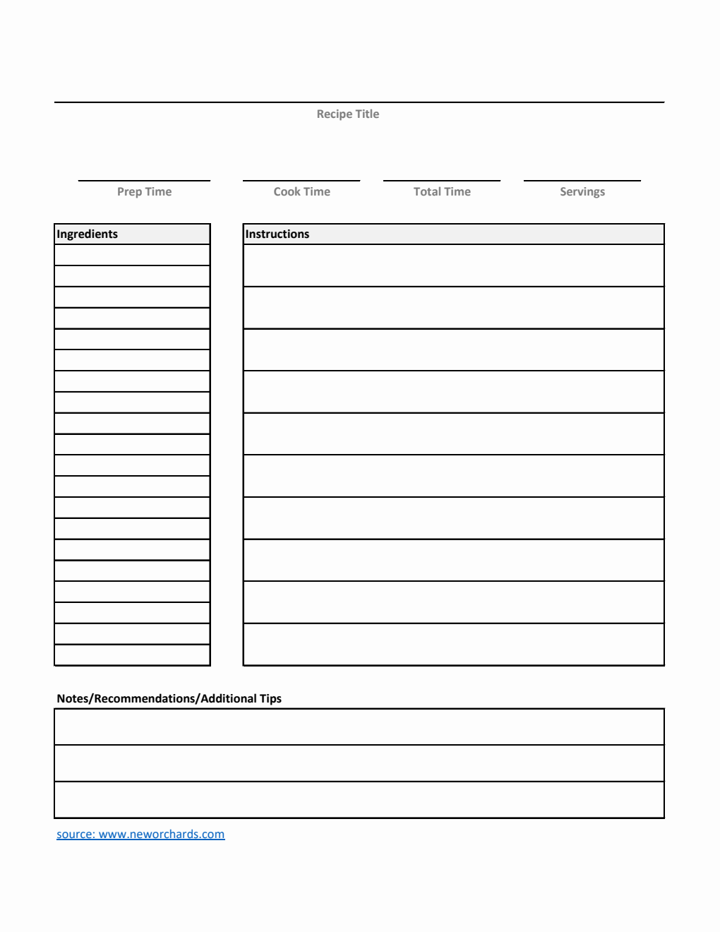 Recipe Card | Free to Download in Excel (Printable)