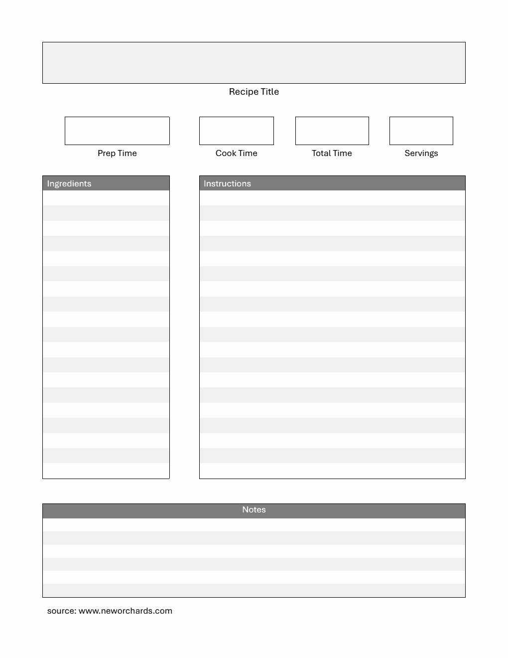 Recipe Card | Free to Download in Word (Striped)