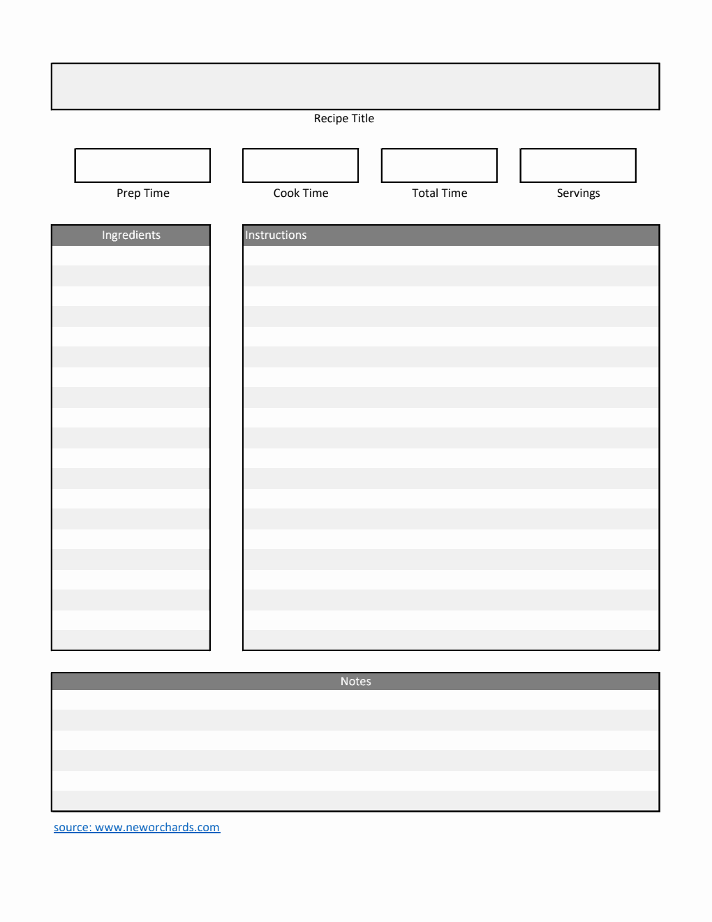 Recipe Card | Free to Download in Excel (Striped)