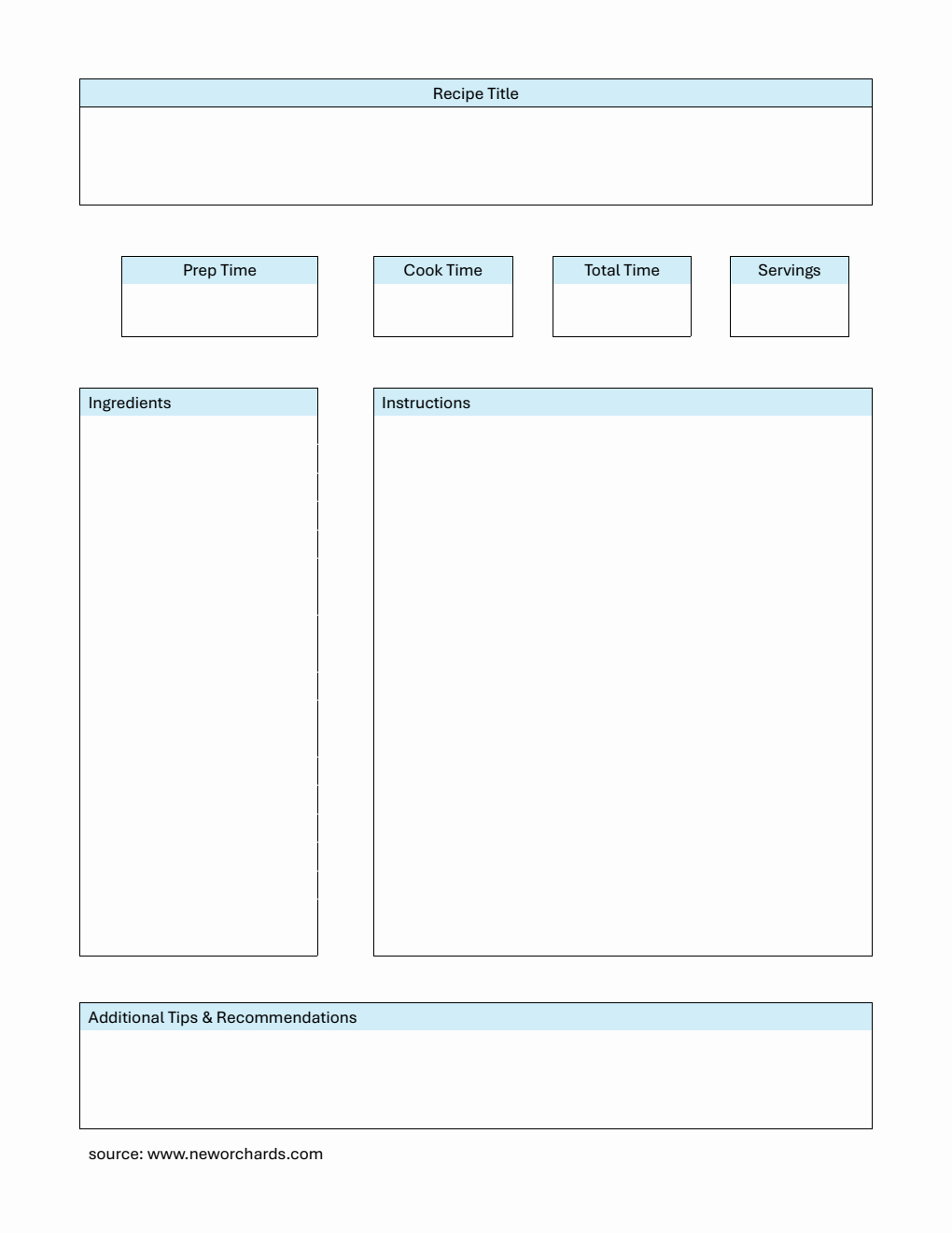Recipe Card | Free to Download in PDF (Blue)