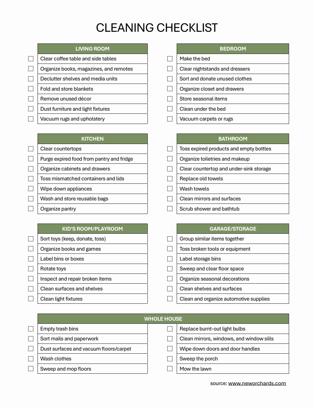  Cleaning Checklist | Free to Download and Customize in Word