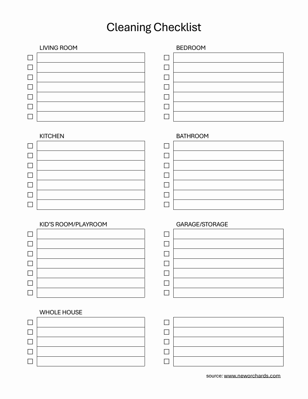 Blank Cleaning Checklist | Download and Customize in Word