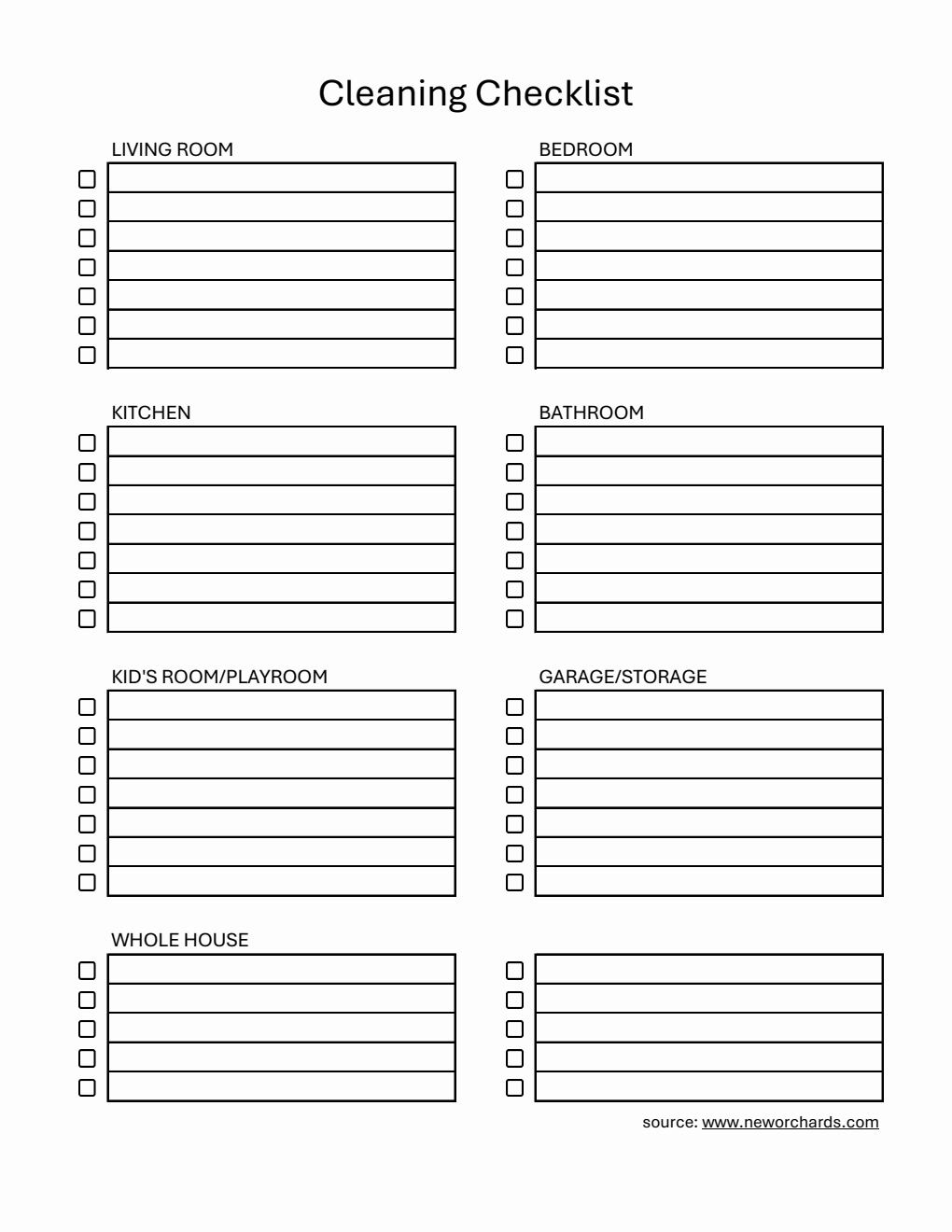 Blank Cleaning Checklist | Download and Customize in Excel