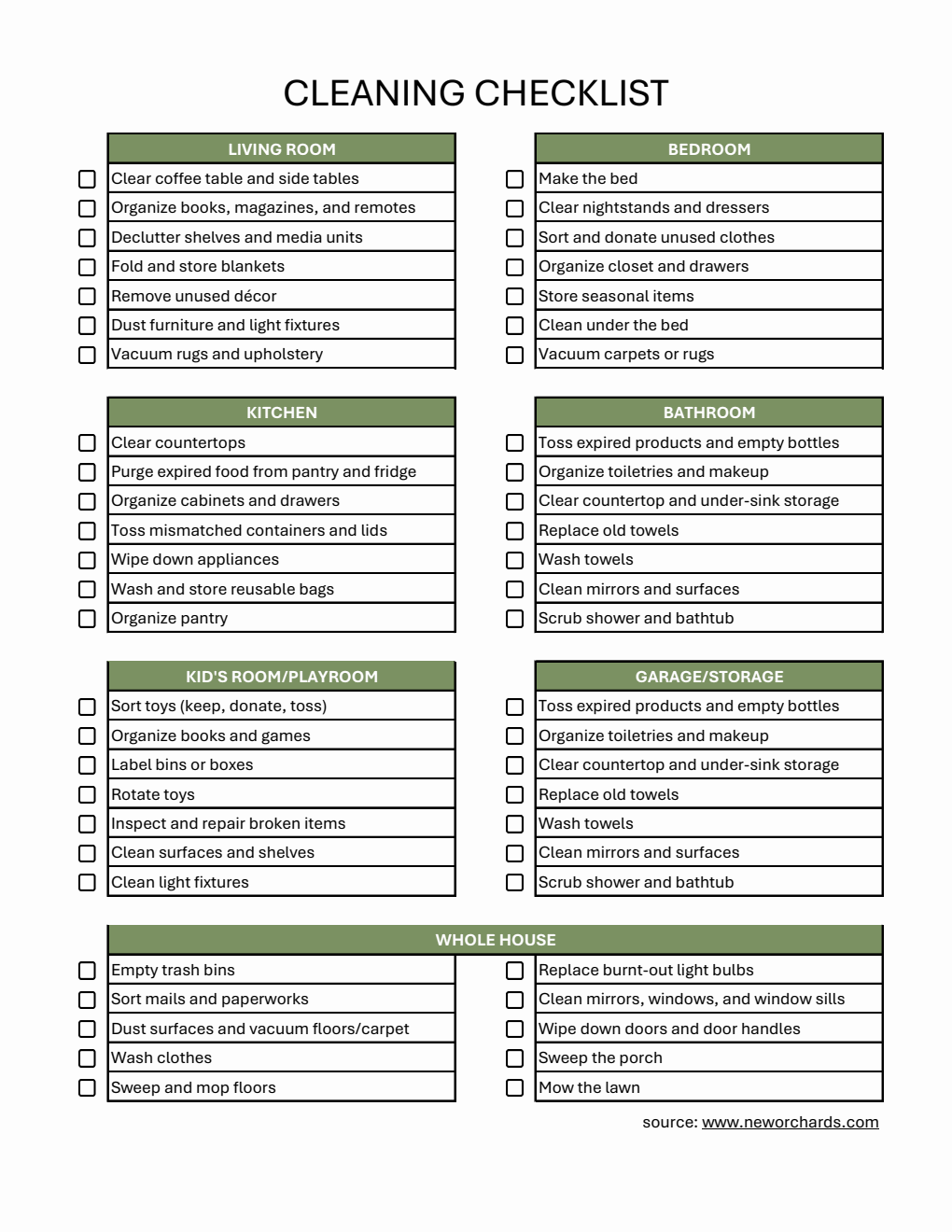  Cleaning Checklist | Free to Download and Customize in Excel