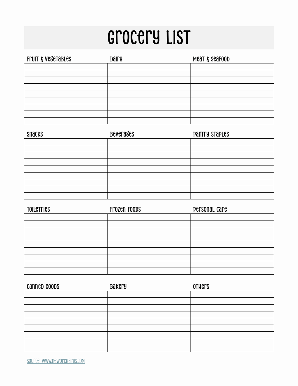 Free Printable Grocery List Template in Word