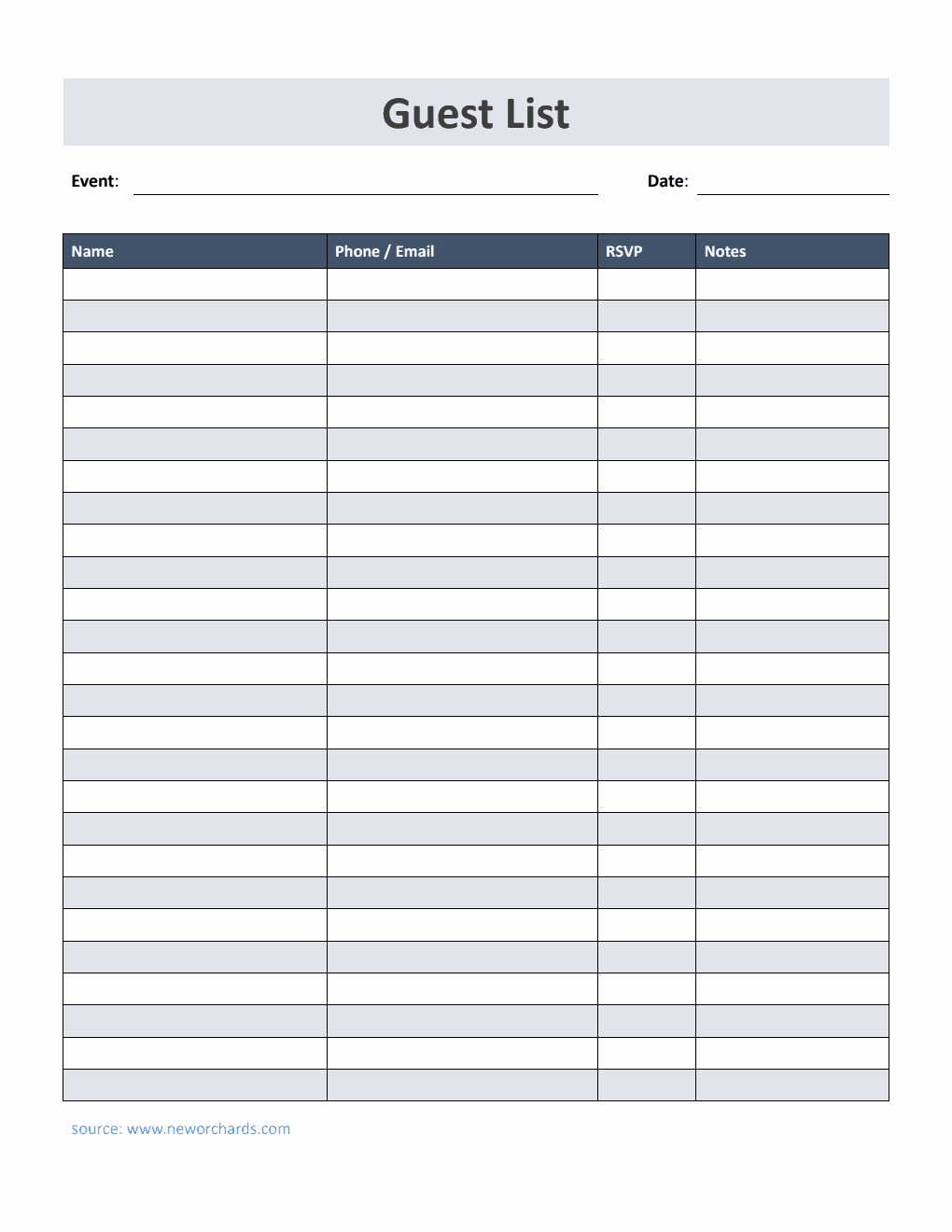 Free Guest List Template in Word (Simple)