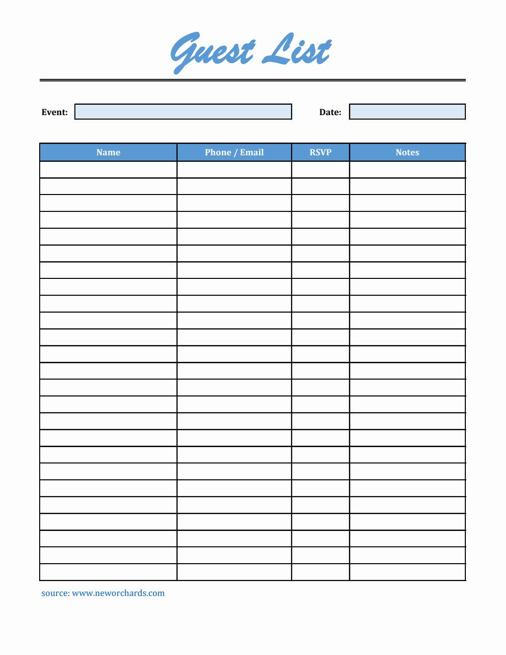 Free Guest List Template in Excel (Downloadable)