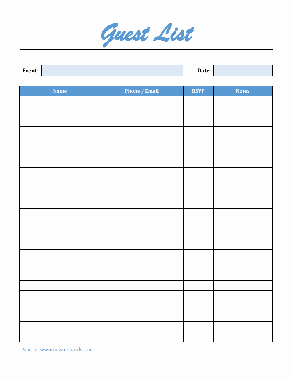 Free Guest List Template in Word (Downloadable)