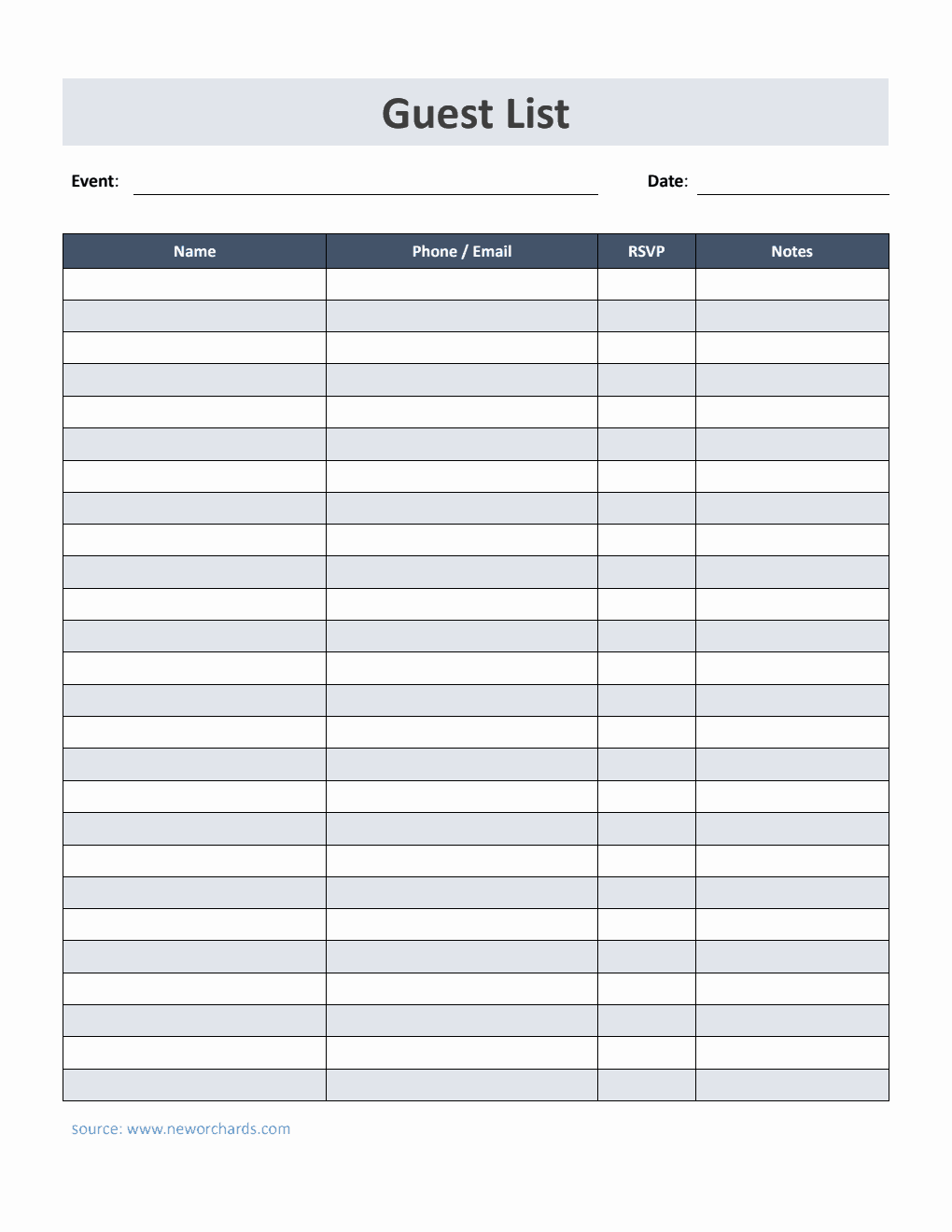 Free Guest List Template in PDF (Simple)