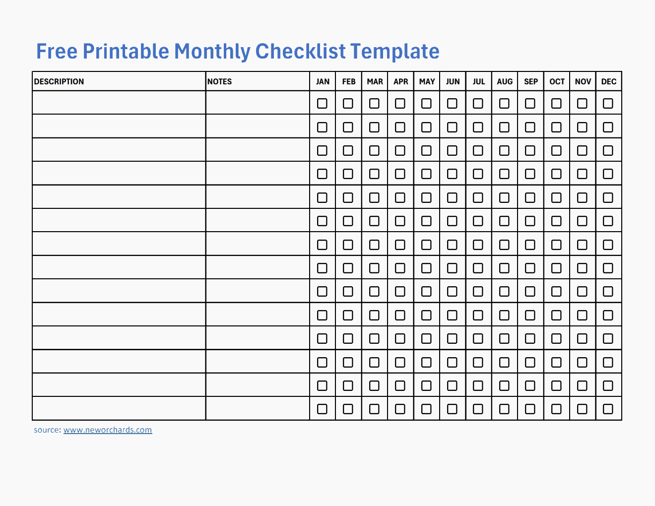 Free Printable Monthly Checklist Template (Excel)