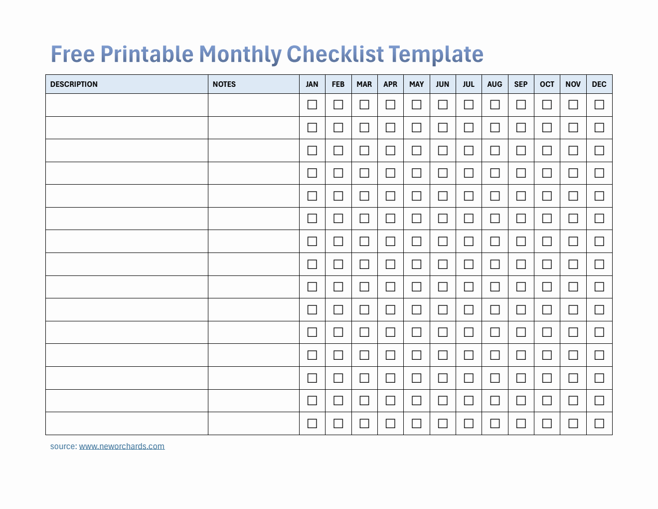 Free Printable Monthly Checklist Template (Word)