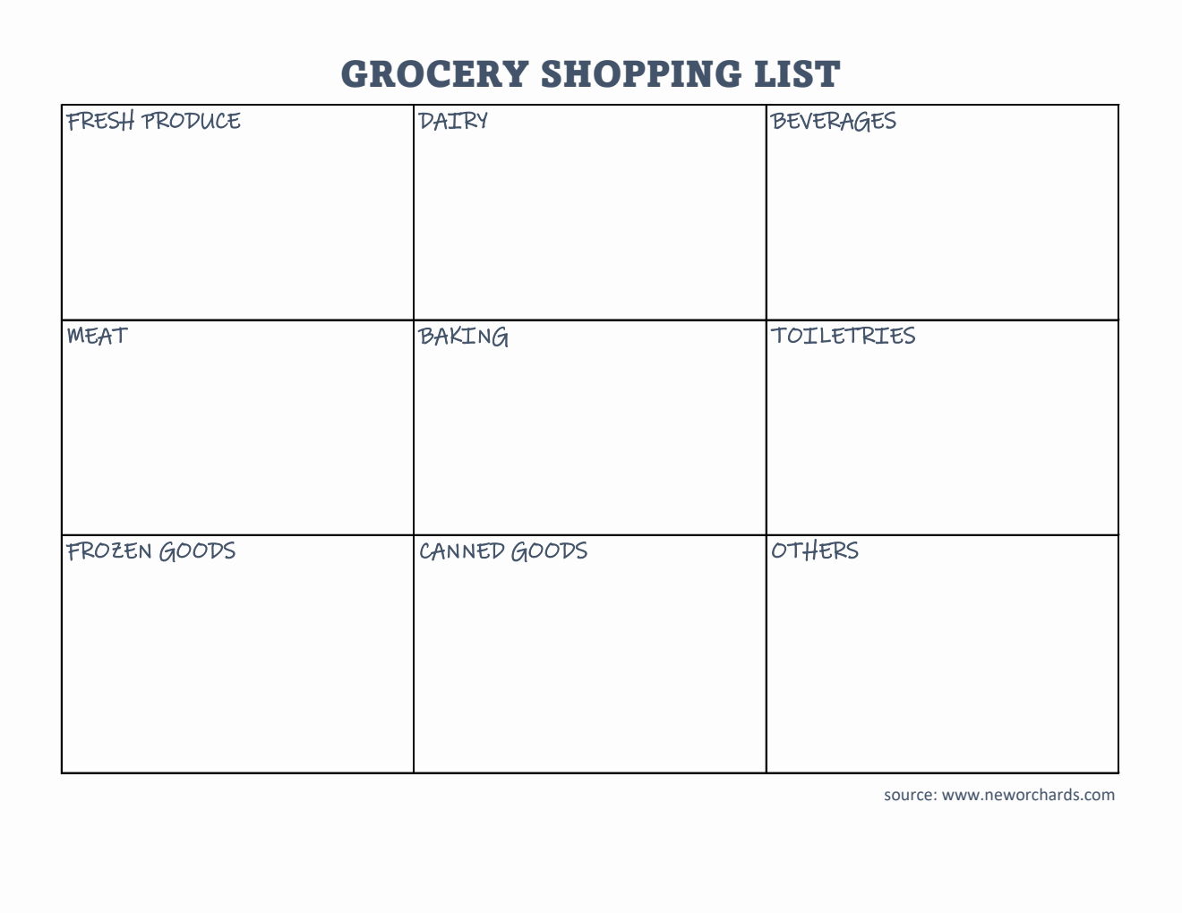 Free Printable Grocery List Template in Excel
