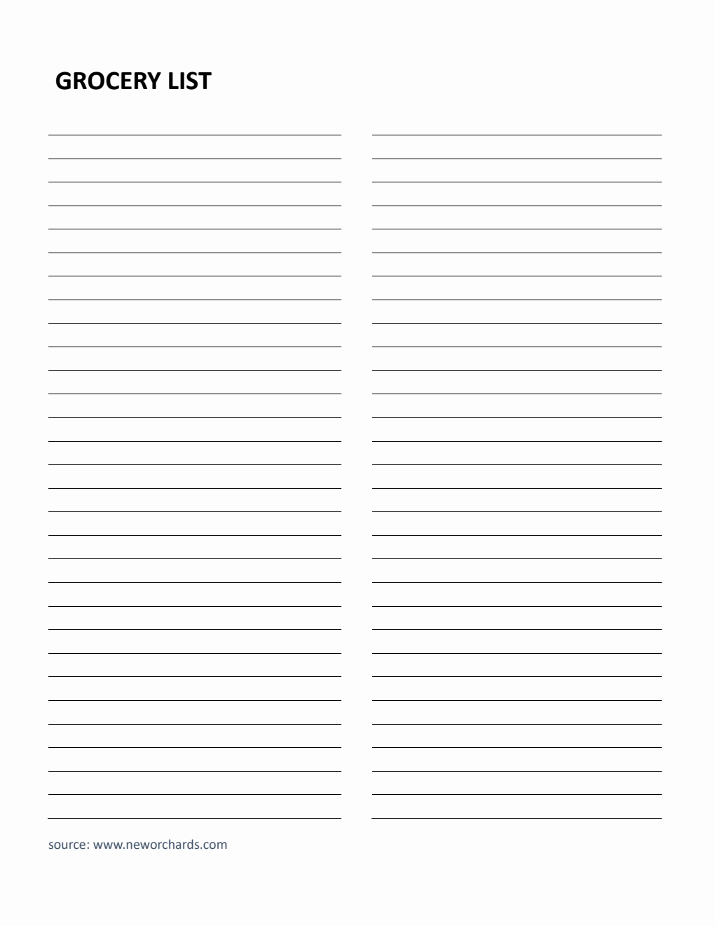 Free Blank Grocery List Template in PDF