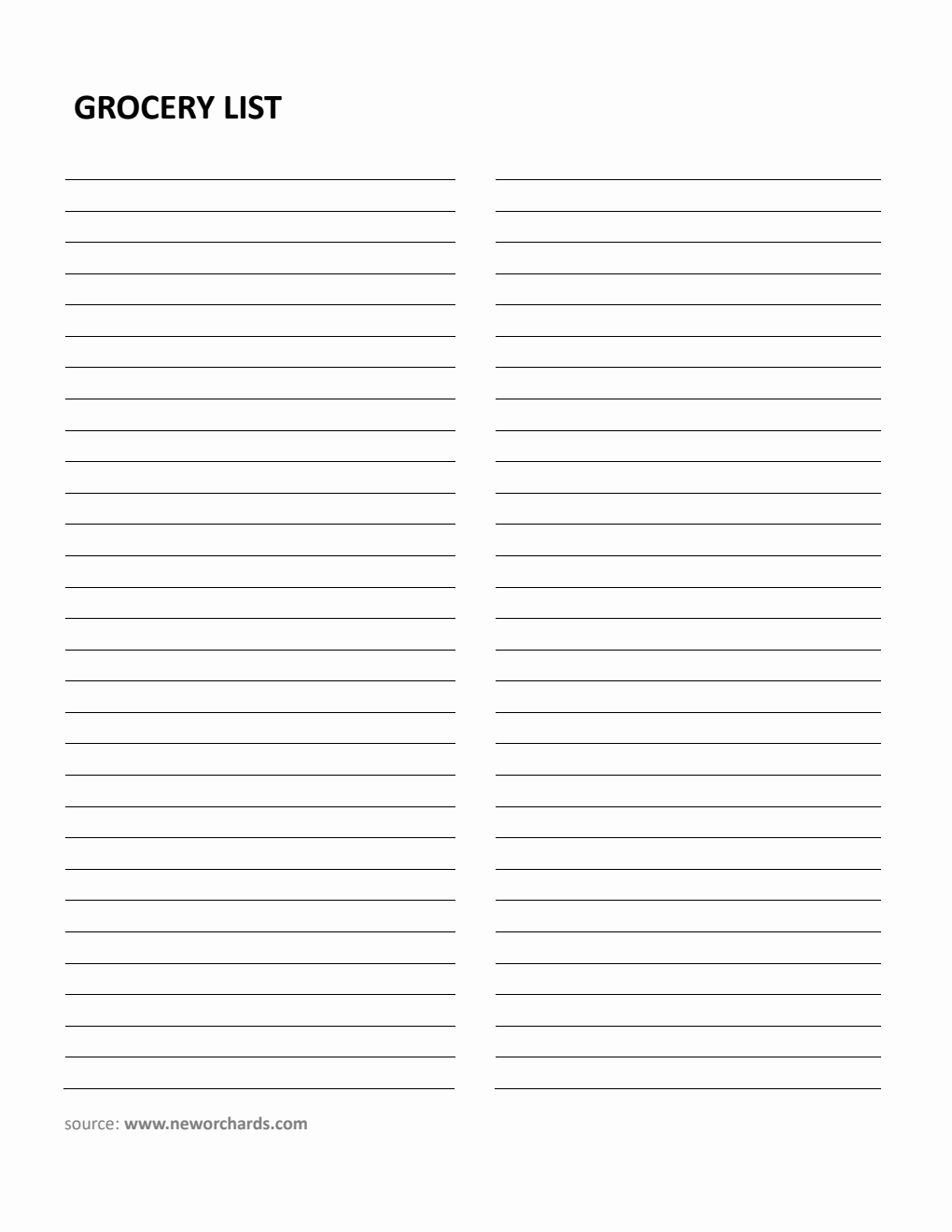 Free Blank Grocery List Template in Word