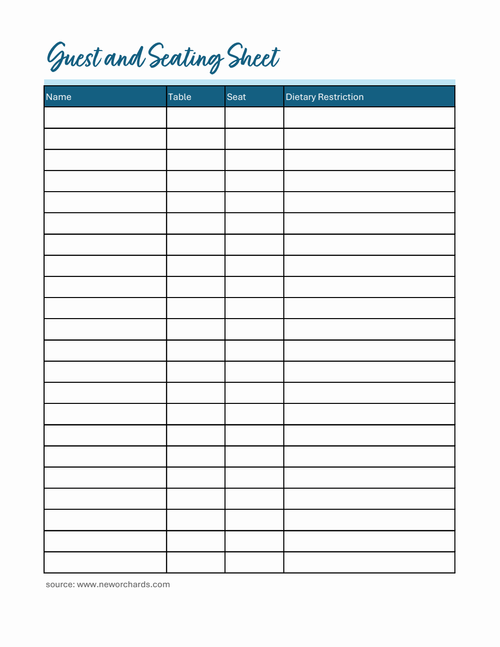  Guest and Seating Sheet - Free Excel Download
