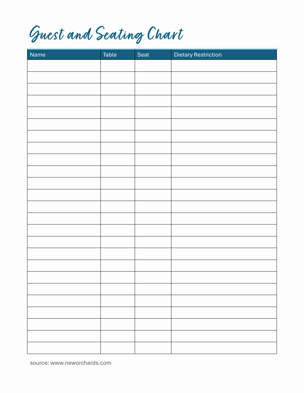  Guest and Seating Sheet - Free PDF Download