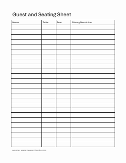 Printable Guest and Seating Sheet - Free Word Download