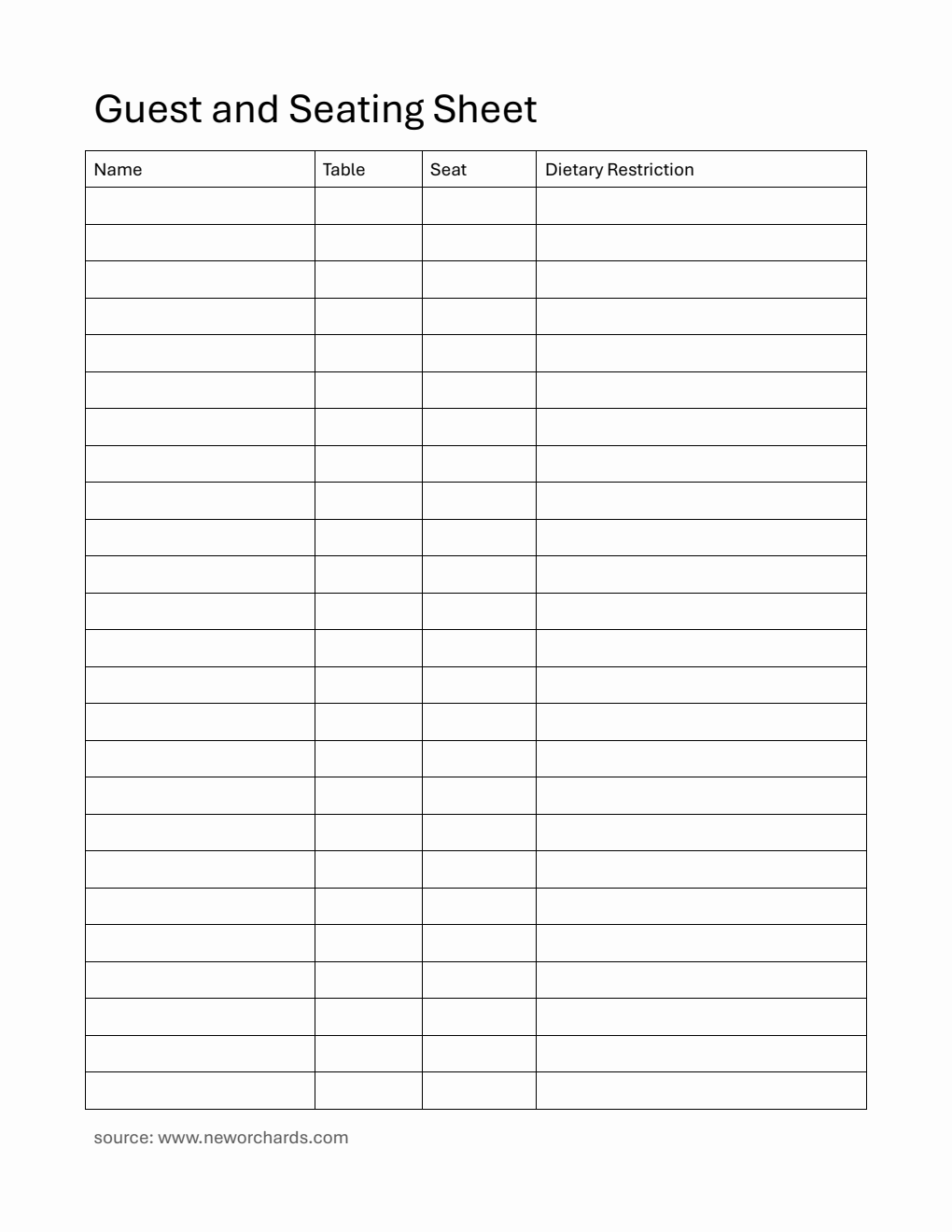 Printable Guest and Seating Sheet - Free PDF Download