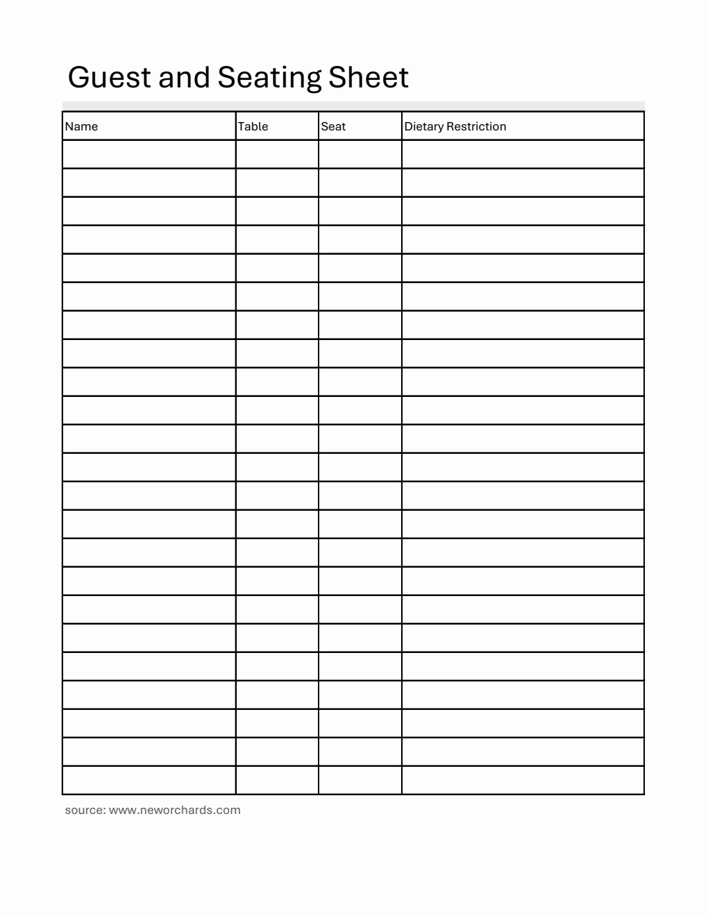 Printable Guest and Seating Sheet - Free Excel Download