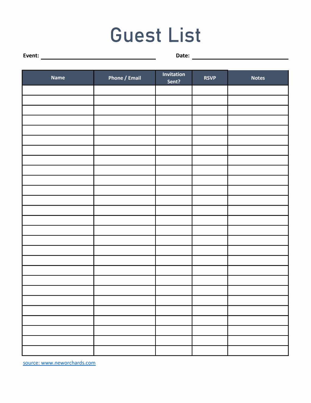 Guest List Template in Excel (Classic)