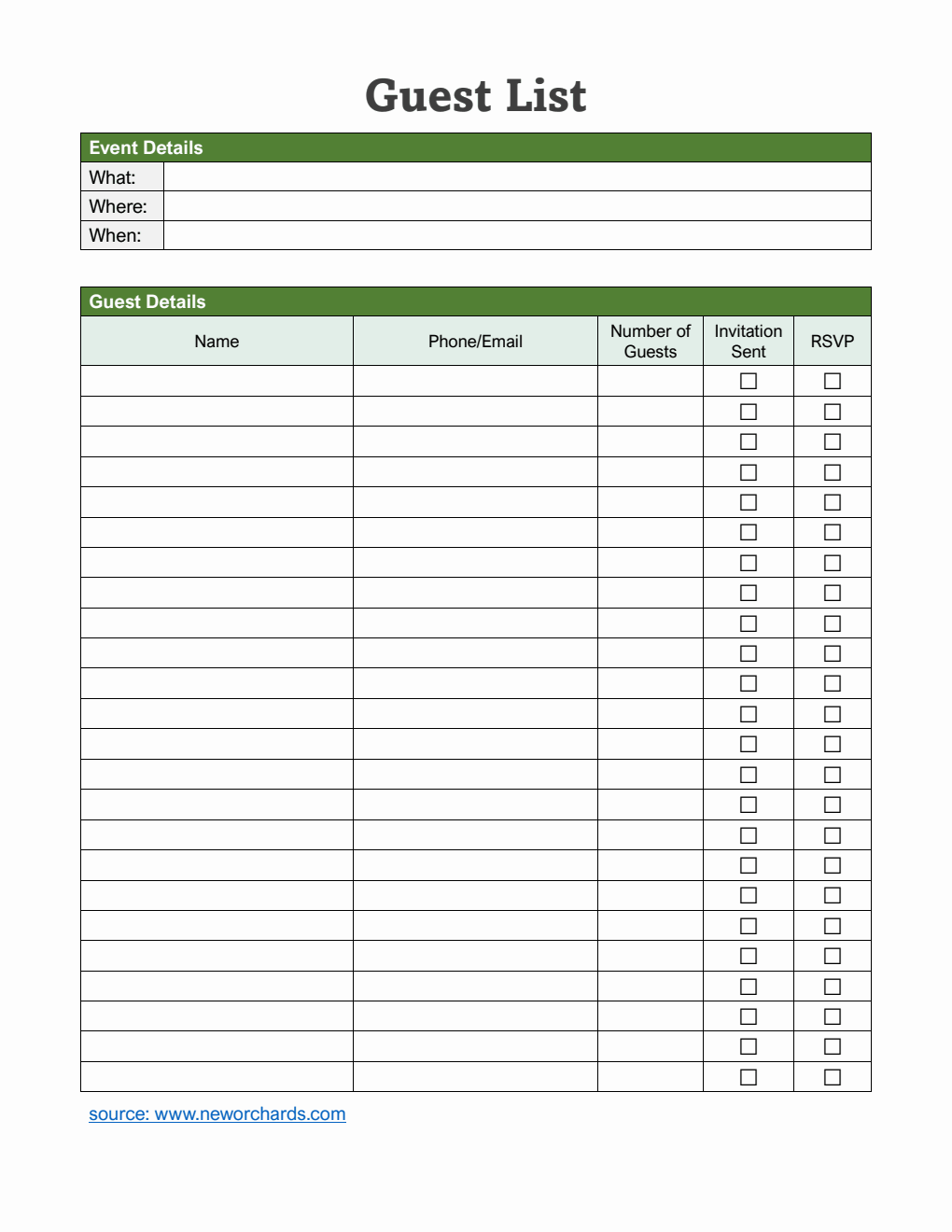  Guest List Template | Free Download in PDF