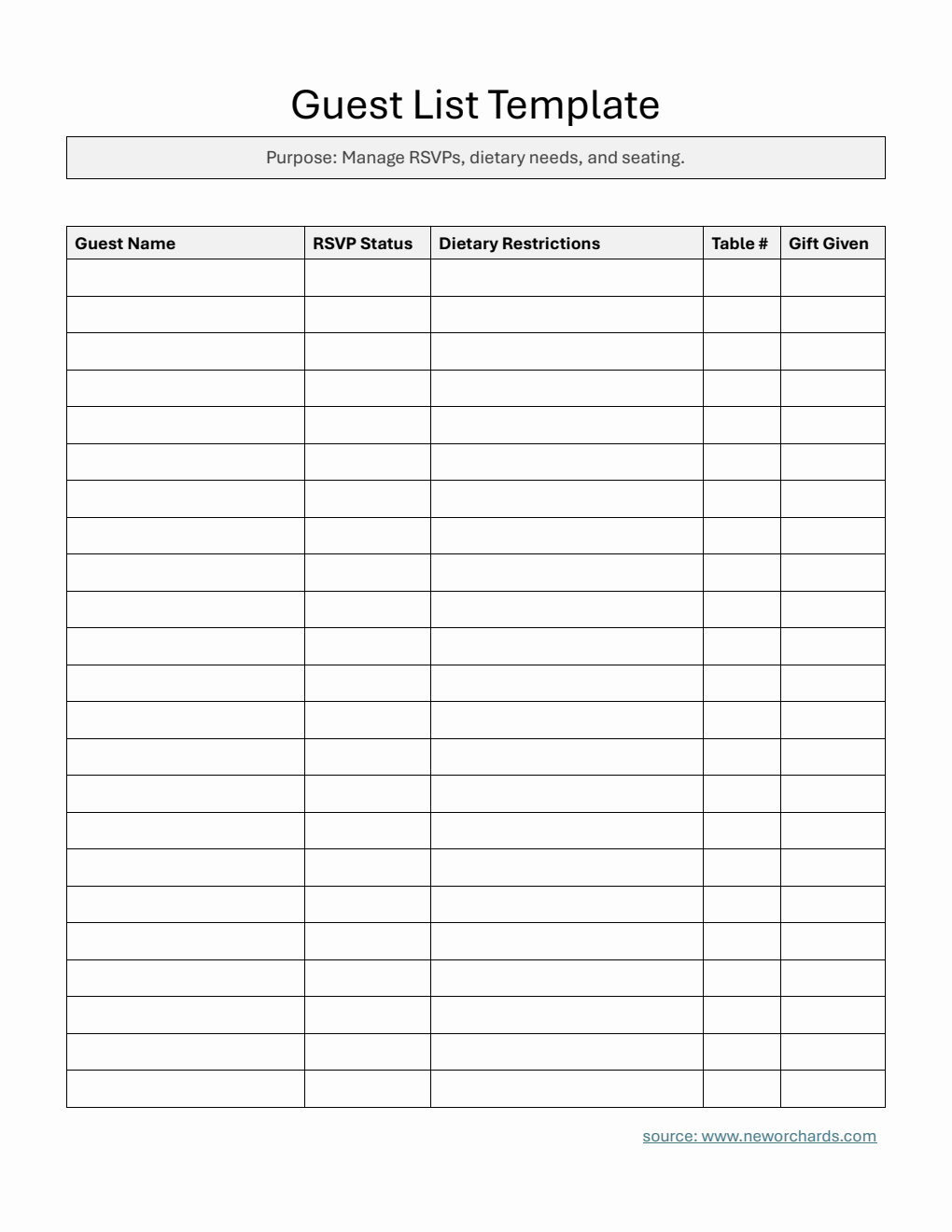 Guest List Template in PDF ()