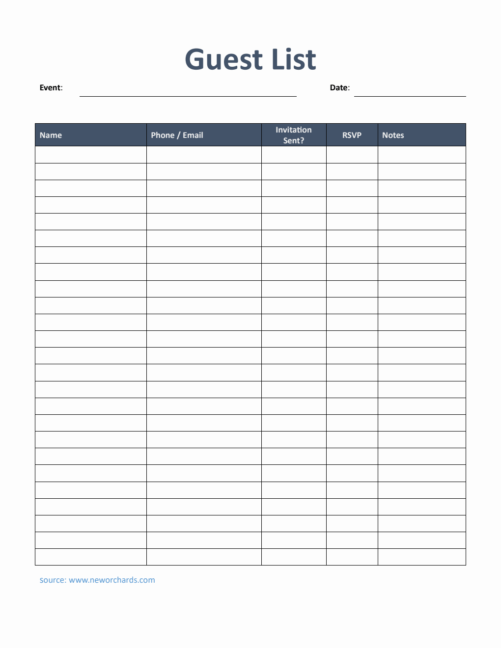 Guest List Template in PDF (Classic)