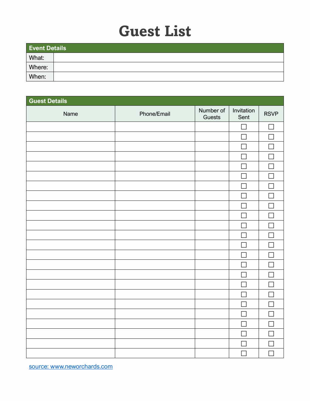  Guest List Template | Free Download in Word