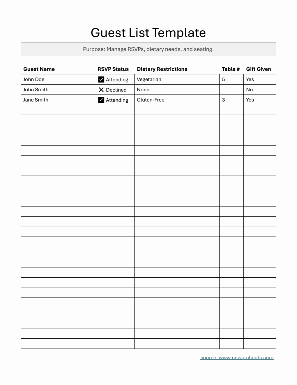 Guest List Template in Word ()