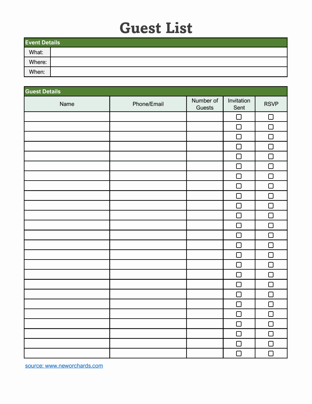  Guest List Template | Free Download in Excel
