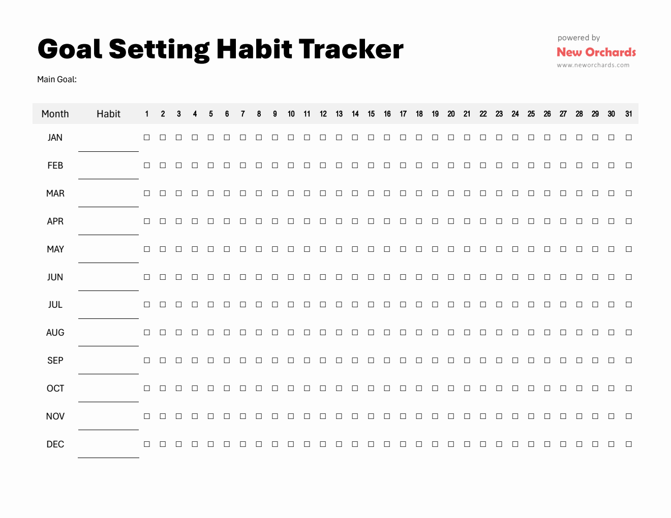 Goal Setting Habit Tracker Template (Word)