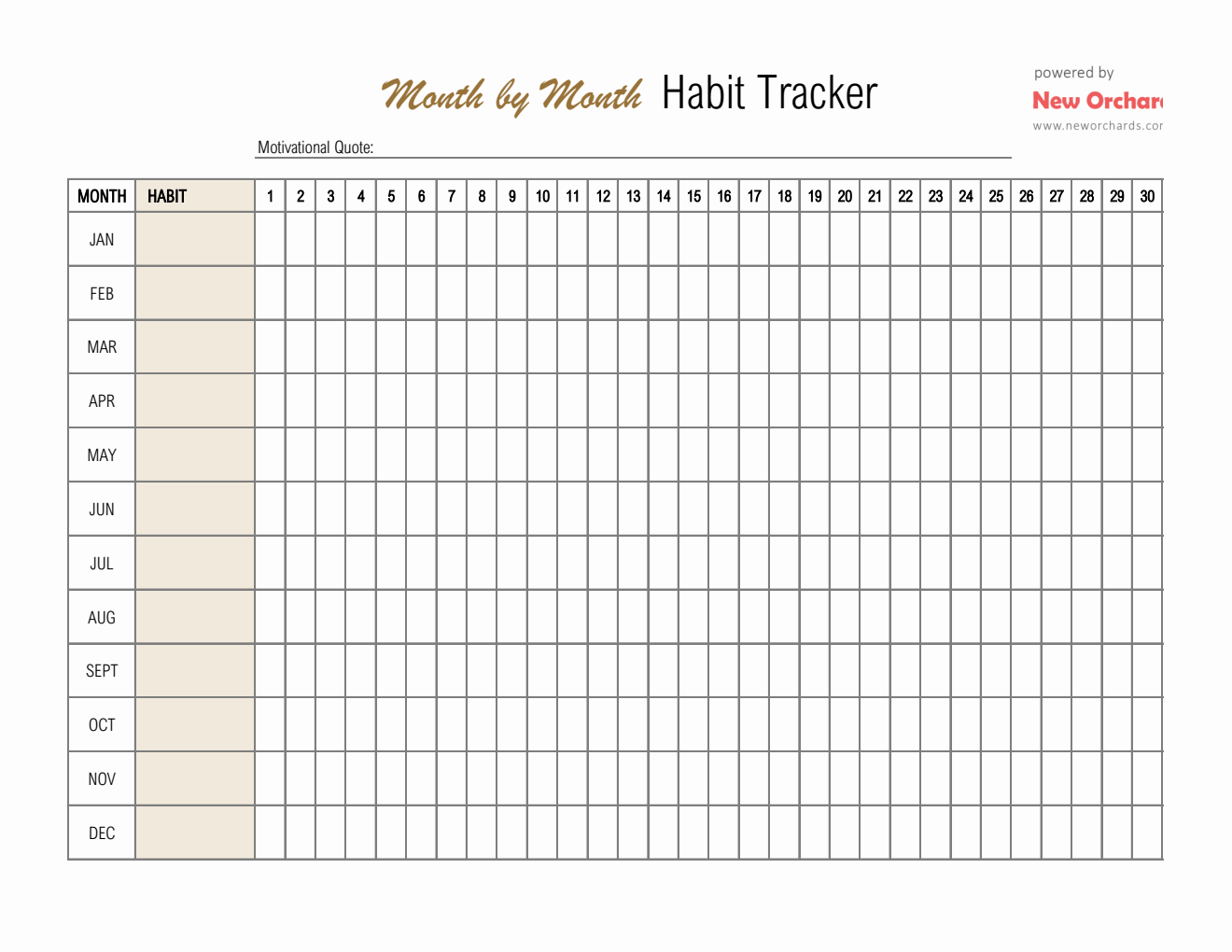 Month By Month Habit Tracker Template (Excel)