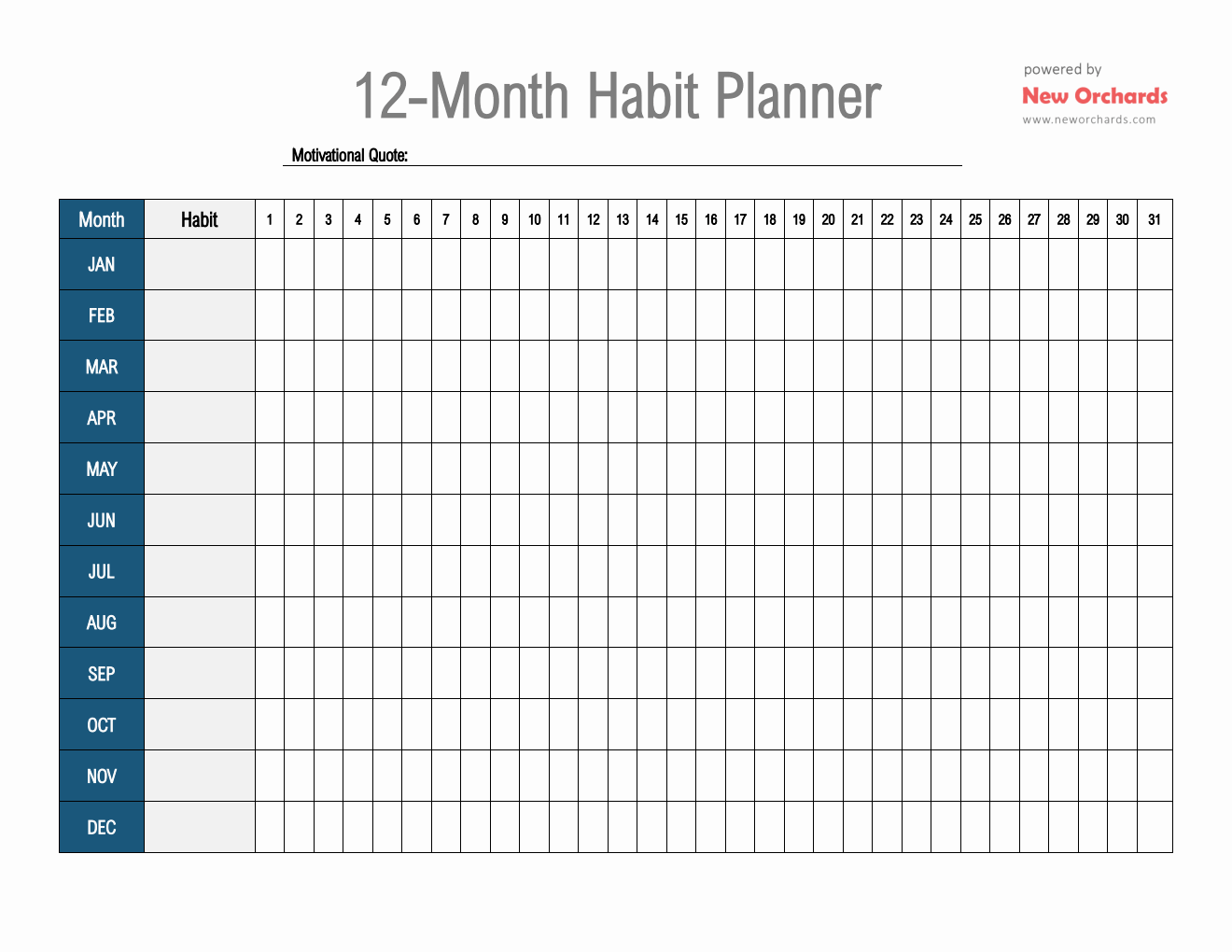 12 Month Habit Tracker Printable Template (PDF)