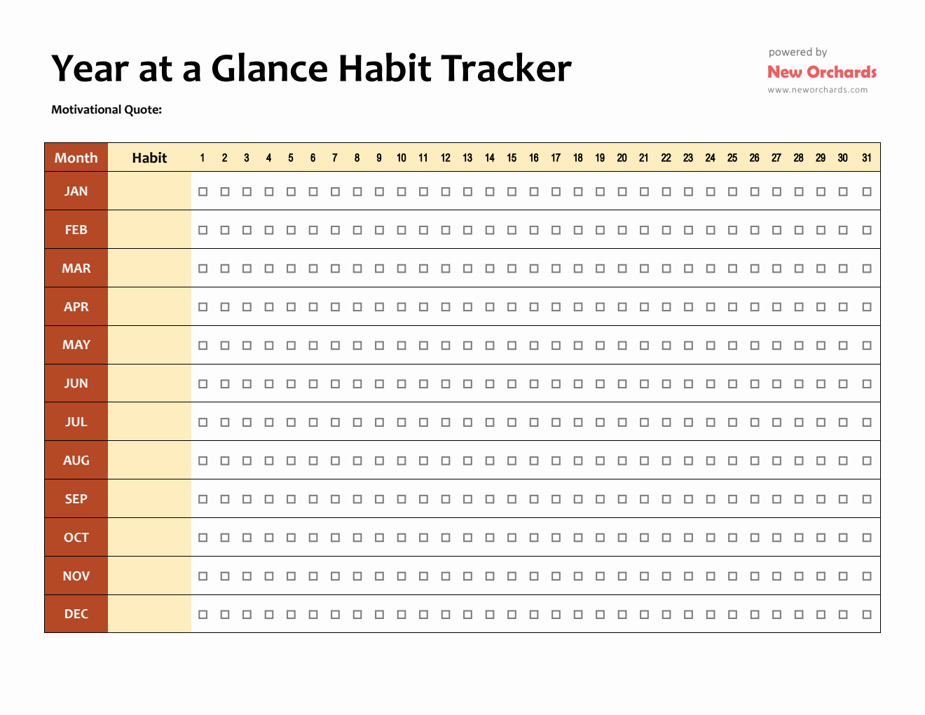 Year At A Glance Habit Tracker Template (Word)
