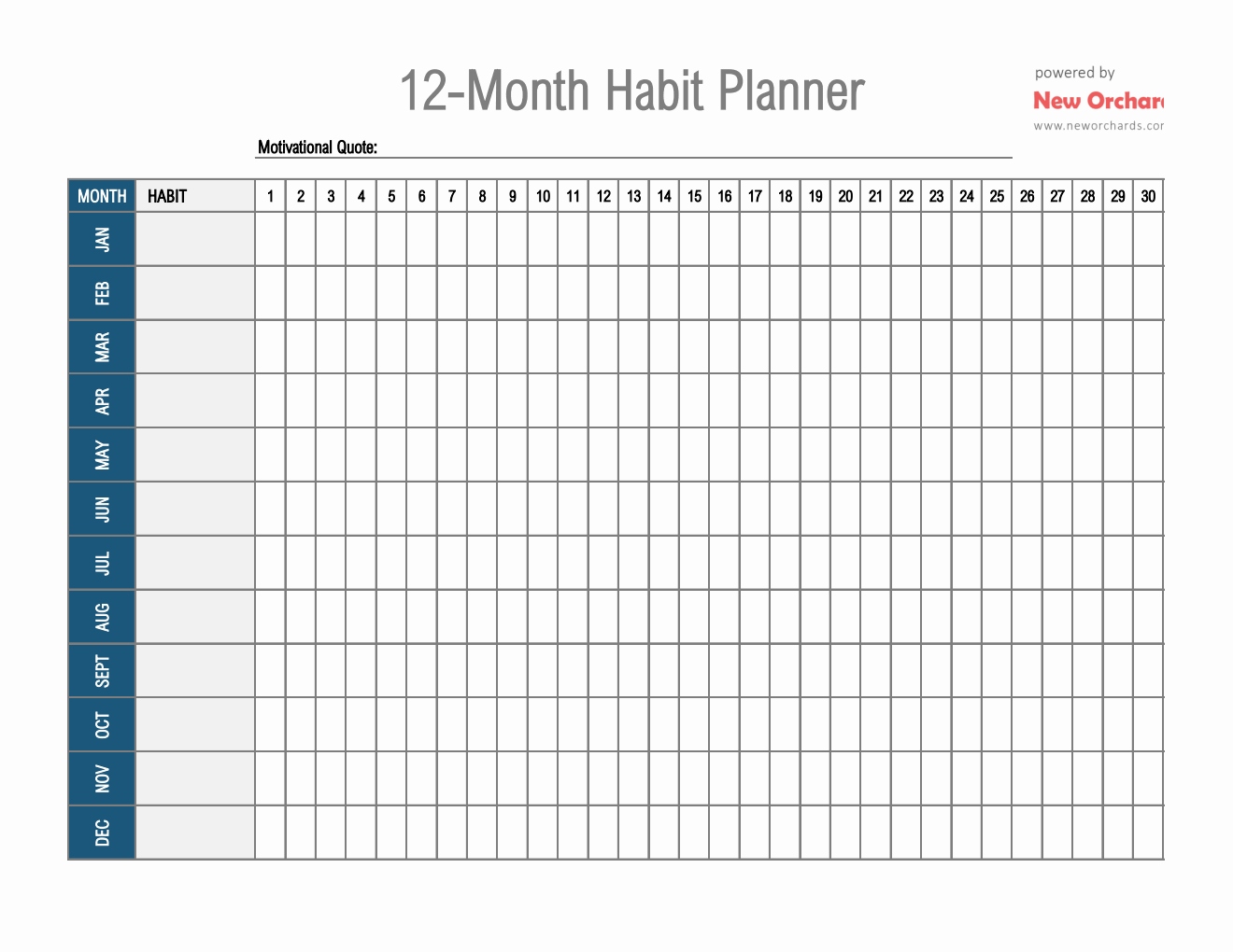 12 Month Habit Tracker Printable Template (Excel)